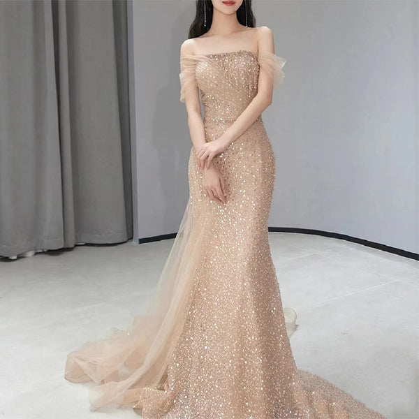 Off Shoulder Model Runway Fish Tail Dress - Trendex