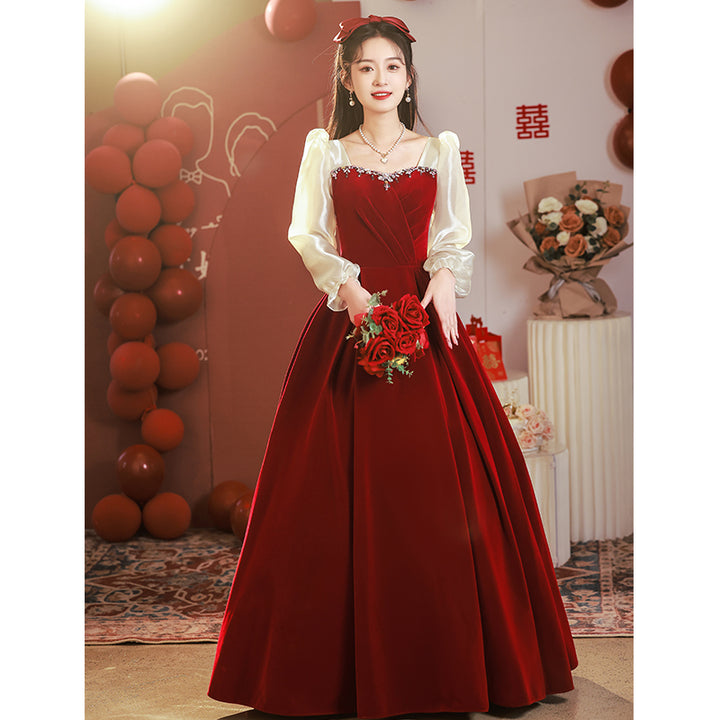 Atmospheric Red Long-sleeved Senior Evening Dress Woman - Trendex