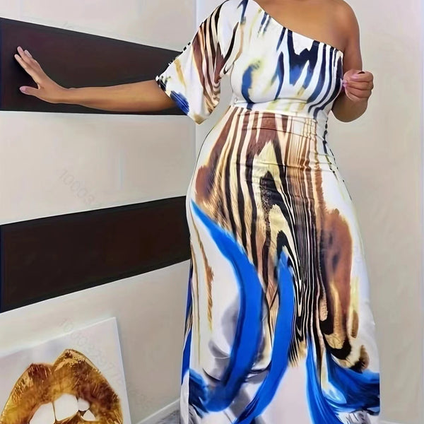 New Women's Fashion Casual Single Sleeve Off Shoulder Dress - Trendex