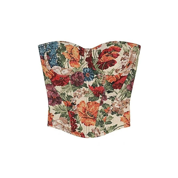 Hot Girl Oil Painting Camisole Floral Strapless Vest - Trendex