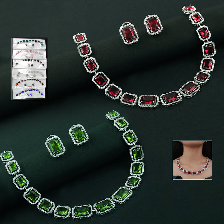 Diamond Necklace And Earrings Set (1 Set  Mix Color) - Trendex