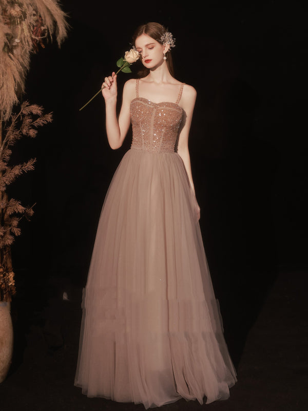 Golden Suspender Dress Female Dinner - Trendex