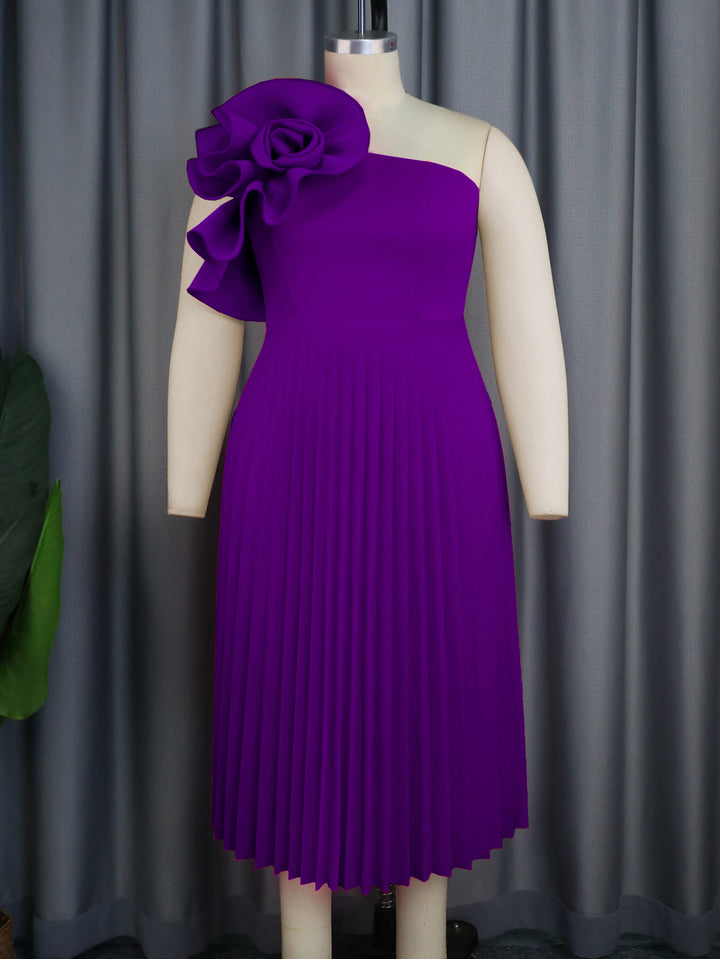 Shoulder Diagonal Collar Pleated Skirt - Trendex