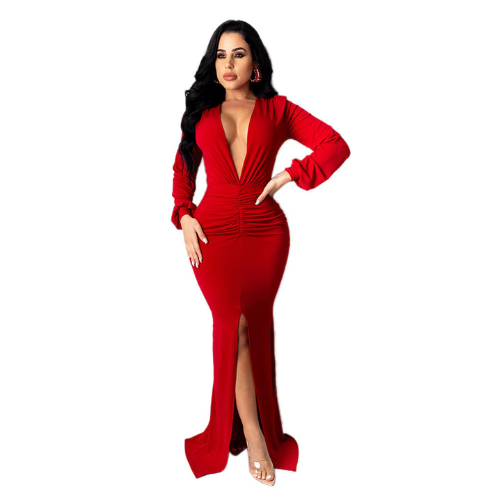 Women's Large V-neck Slim-fit Nightclub Evening Dress - Trendex