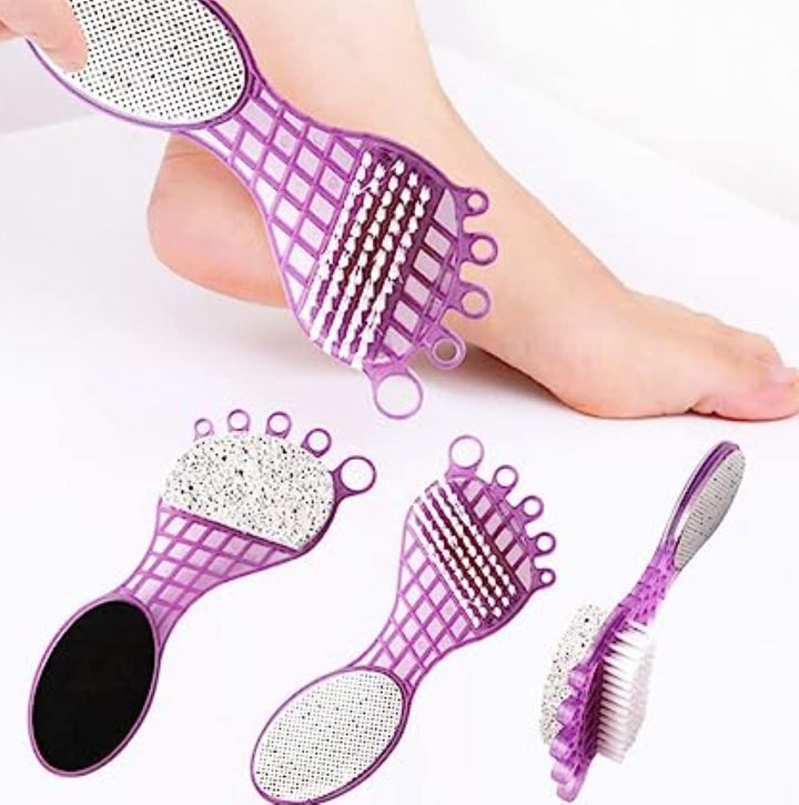 6993  4 In 1 Pedicure Tool For Rough  Dry Feet Dual-sided With Pumice Stone Soft Brush Steel Scrubber  Emery File Softens Hard Foot Corns  Calluses Cleanses  Smoothens Dull Feet - Trendex