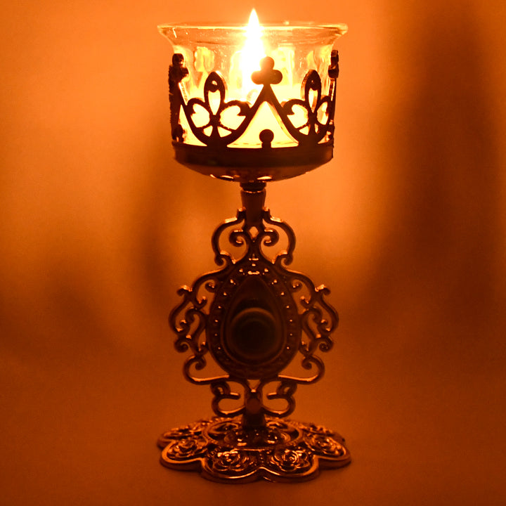 Flower Diwali Candle Holder With Plastic Stand (1 Set) - Trendex