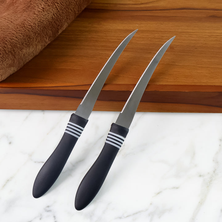 Premium Curved Serrated Stainless Steel Kitchen Knife Set (Mix Color  2 Pc) - Trendex