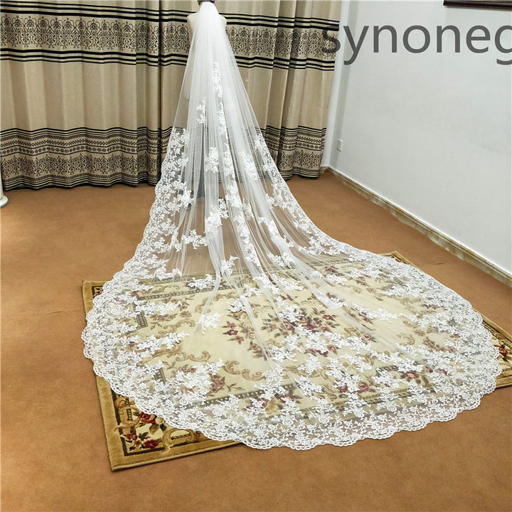 New Pattern Cathedral Length Bridal Lace Veil - Trendex