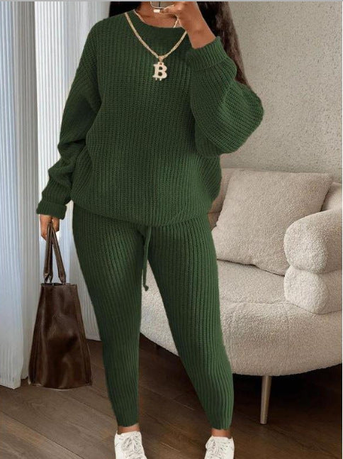Women's Fashionable Knitted Wool Trousers Suit - Trendex