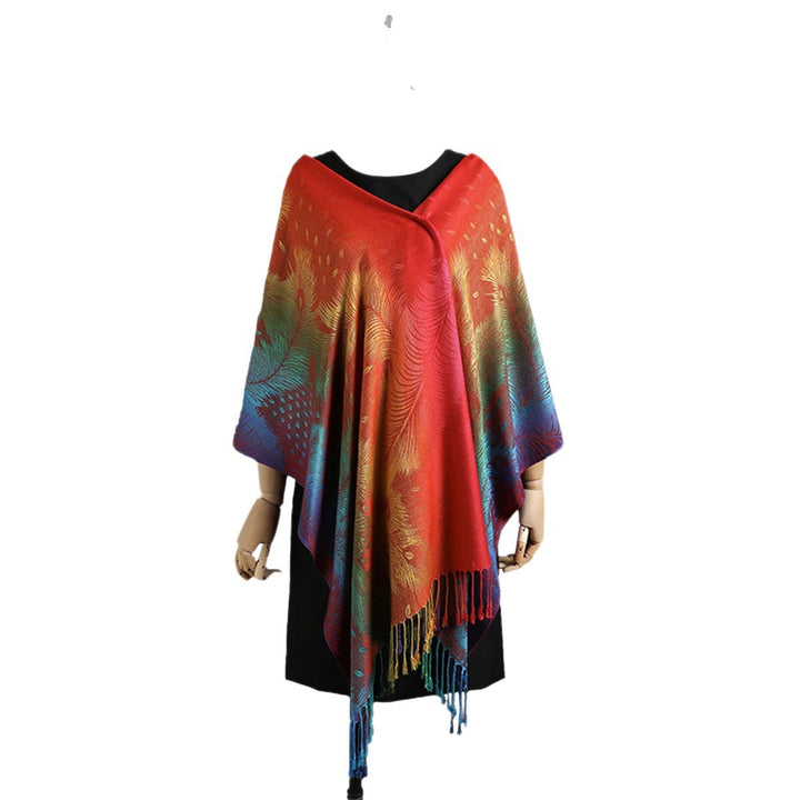 Color Jacquard Talma Long Ladies Tassel Feather - Trendex