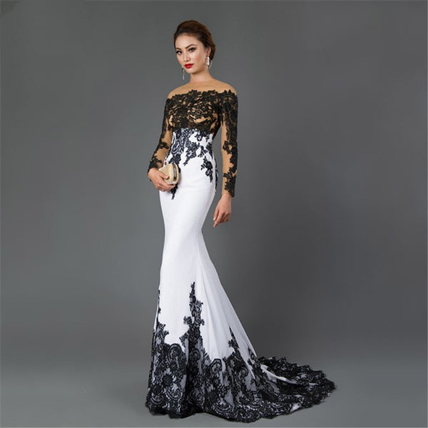 Embroidered Lace Maxi Dress With Fishtail Slim Tail - Trendex