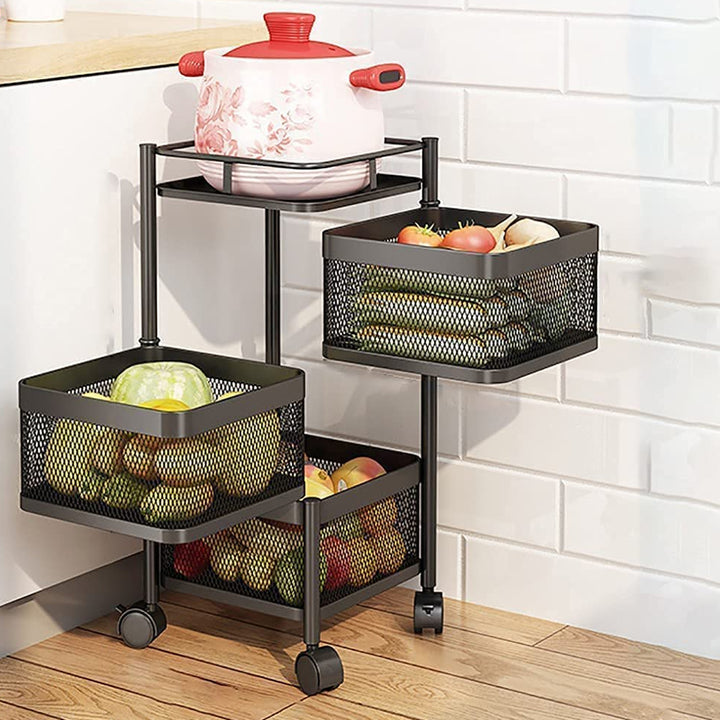 Metal High Qaulity Kitchen Trolley Kitchen Organizer Items And Kitchen Accessories Items For Kitchen Rack Square Design For Fruits  Vegetable Onion Storage Kitchen Trolley With Wheels (4 Layer  3 Layer) - Trendex