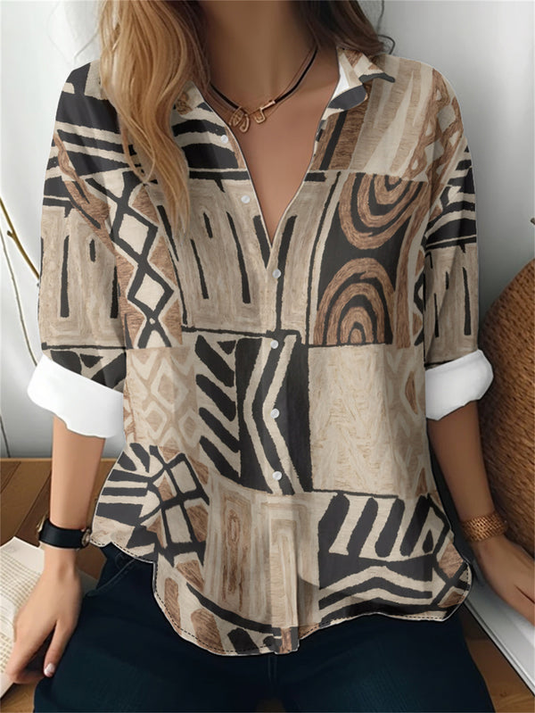 Women's 3D Printed Floral Pattern Long-sleeved Shirt - Trendex