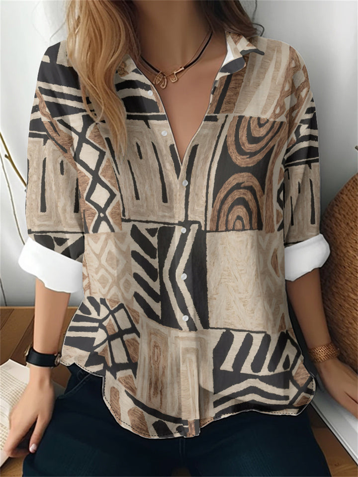 Women's 3D Printed Floral Pattern Long-sleeved Shirt - Trendex