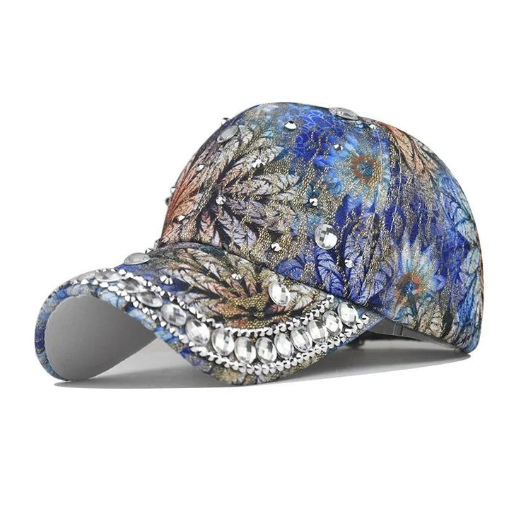 Outdoor Sun Protection Colorful Cat Eye Rhinestone Baseball Cap - Trendex