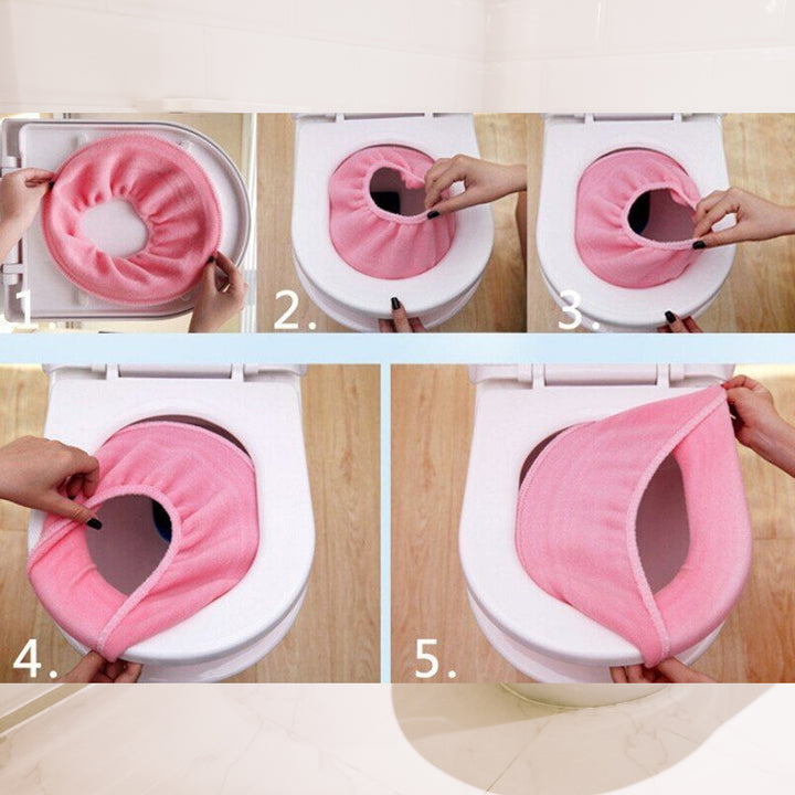 4768 Bathroom Soft Thicker Warmer Stretchable Washable Cloth Toilet Seat Cover Pads (1pc) - Trendex