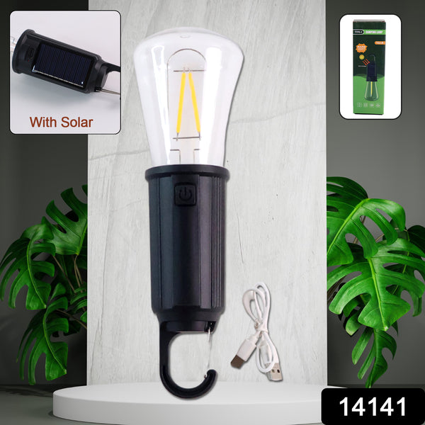 Solar  Usb Rechargeable Led Hanging Camping Bulb Lantern Light (1 Pc) - Trendex