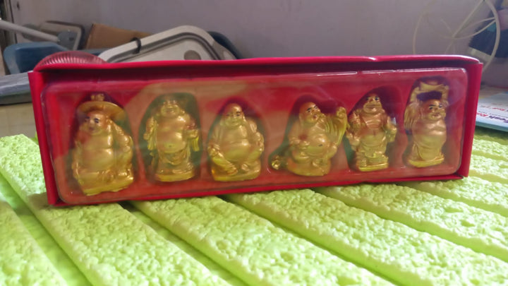 17924 Golden Laughing Buddha Set Of Six Pieces Statue For Happiness Wealth  Good Luck Decor For Wealth And Success (6 Pcs Set) - Trendex