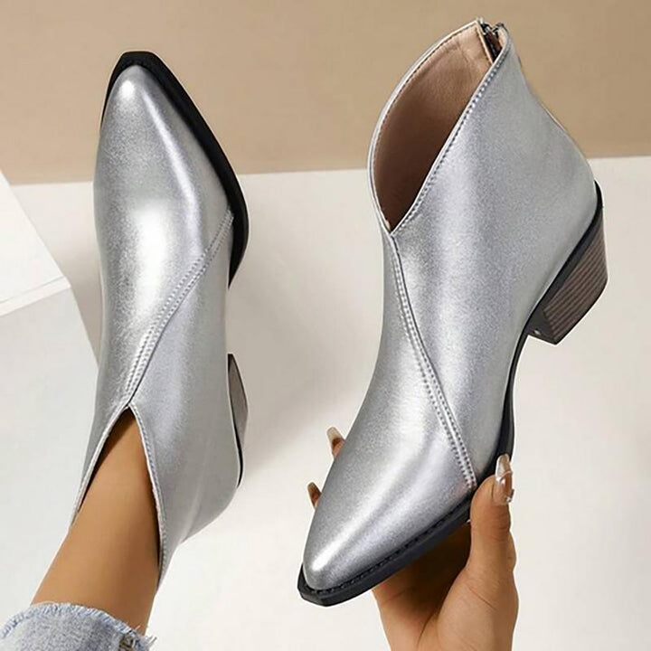 European And American Ladies Black Pointed Ankle Boots - Trendex