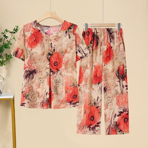 Middle-aged And Elderly Ice Silk Short Sleeve Suit - Trendex