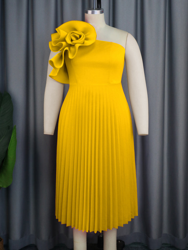 Shoulder Diagonal Collar Pleated Skirt - Trendex