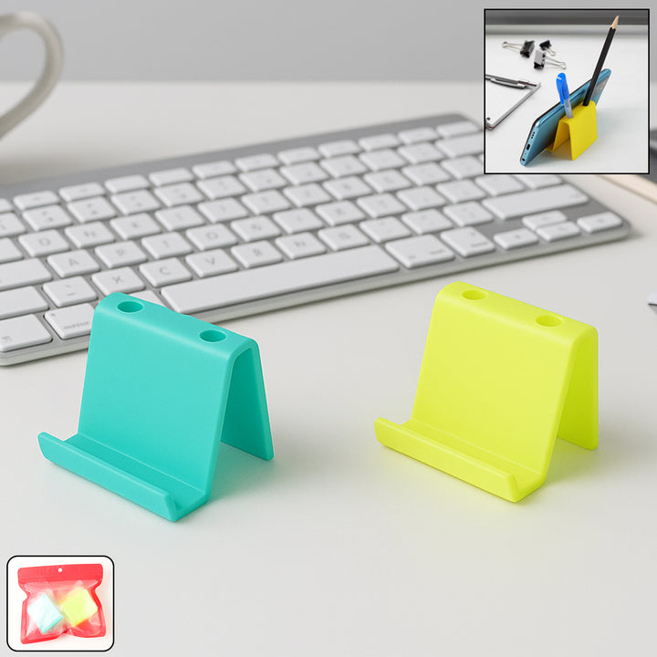 Multifunctional Plastic Mobile Phone Stand  Pen Holder (2 Pc  Mix Color) - Trendex