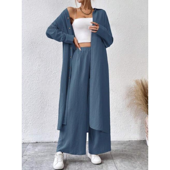 Plus Size Loose Long Shirt Wide Leg Pants Two-piece Set - Trendex