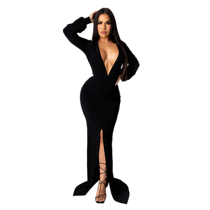 Women's Large V-neck Slim-fit Nightclub Evening Dress - Trendex