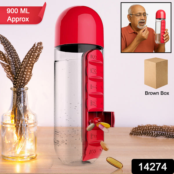 Water Bottle With Built-in 7-day Pill Organizer Approx 900ml (1 Pc) - Trendex