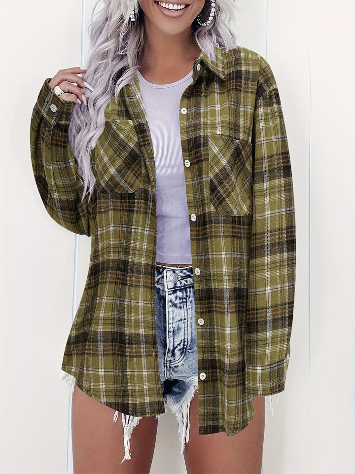 Stylish Loose Plus Size Plaid Shirt For Women - Trendex