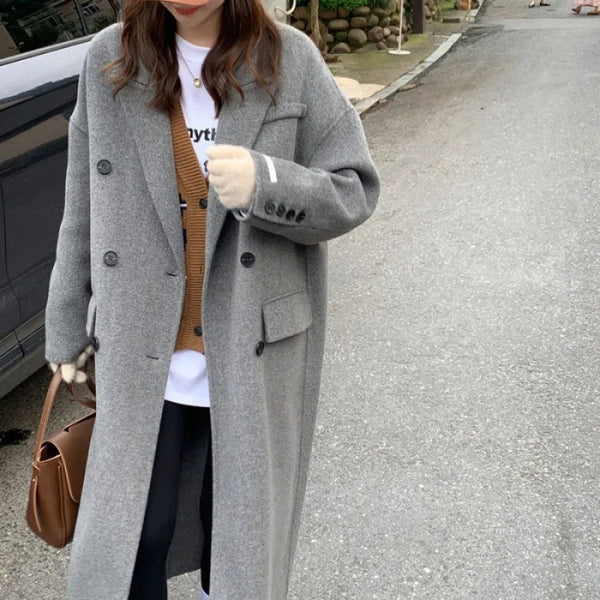Women's Gray Woolen Plump Girls Loose All-match Coat - Trendex