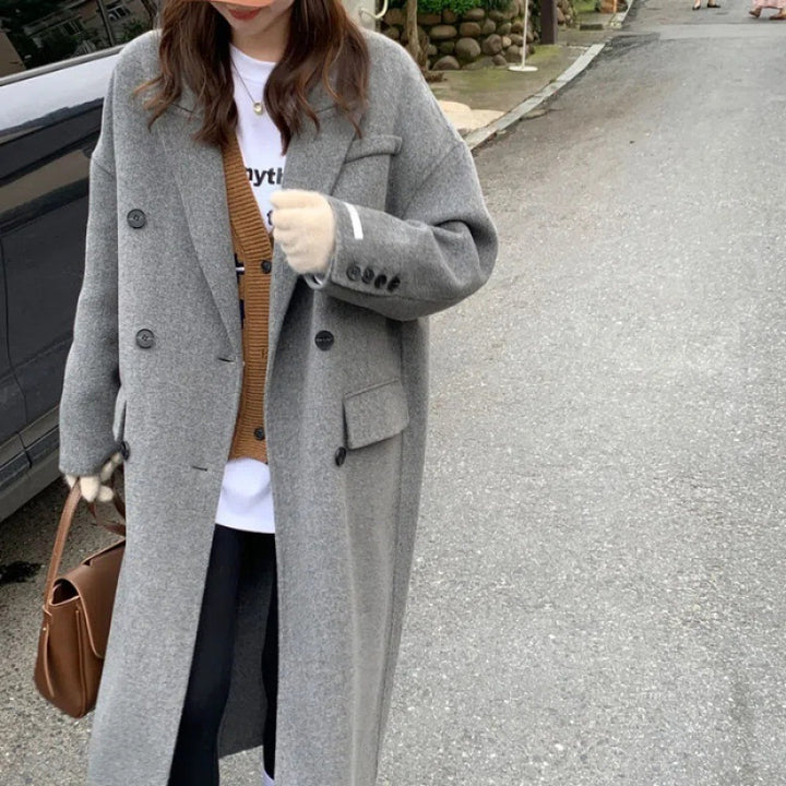 Women's Gray Woolen Plump Girls Loose All-match Coat - Trendex