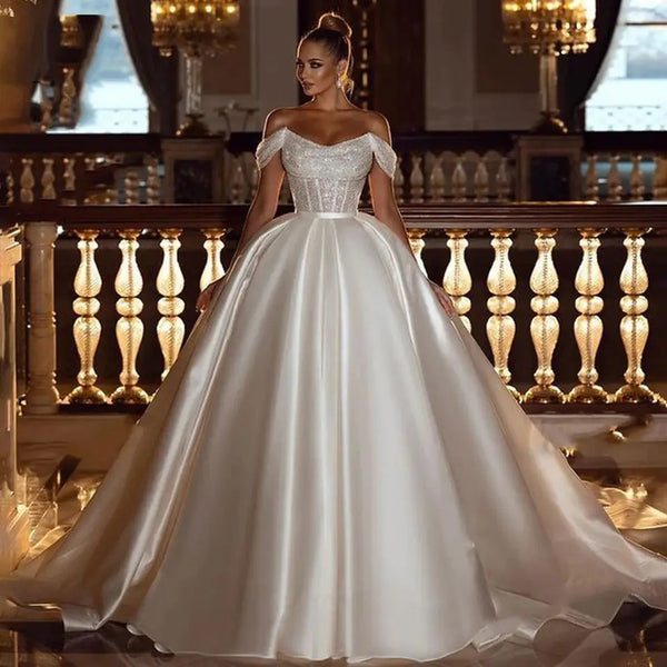 A-Line Off Shoulder Wedding Dresses Shiny Bohemia Women's - Trendex