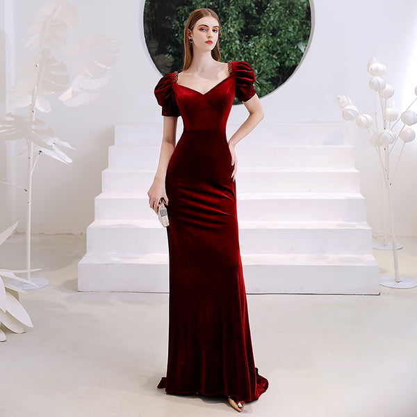 Wine Red Fishtail Evening Dress Woman - Trendex
