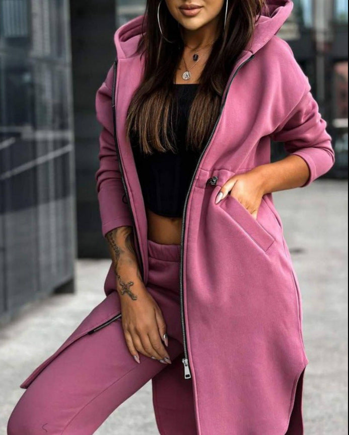 Fashionable Casual Fleece Hooded Sweatshirt Suit For Women - Trendex