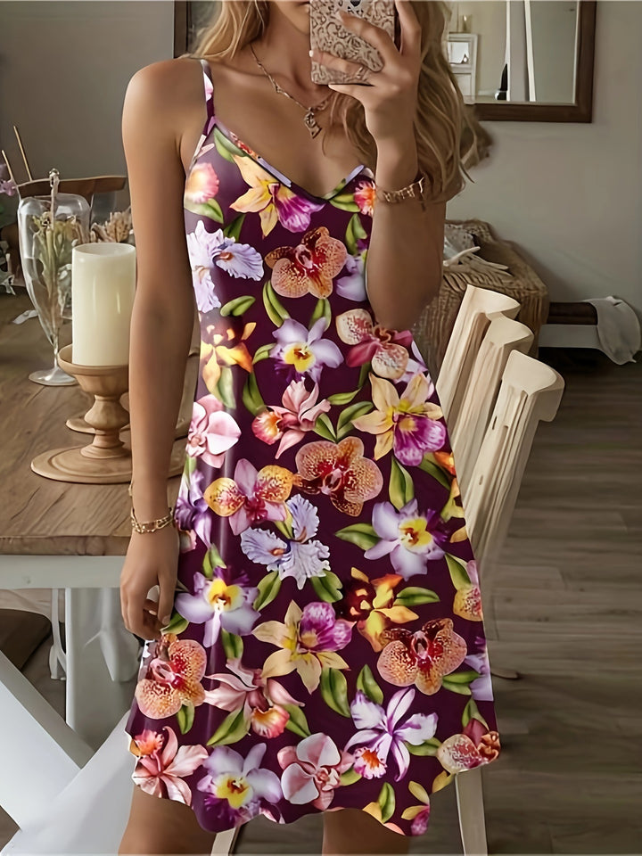 Printed Casual Vacation Spaghetti Straps Dress - Trendex