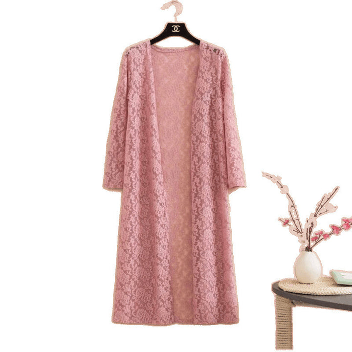 Lace Trench Coat Long Sleeve Shawl Mid-length Plus Size - Trendex