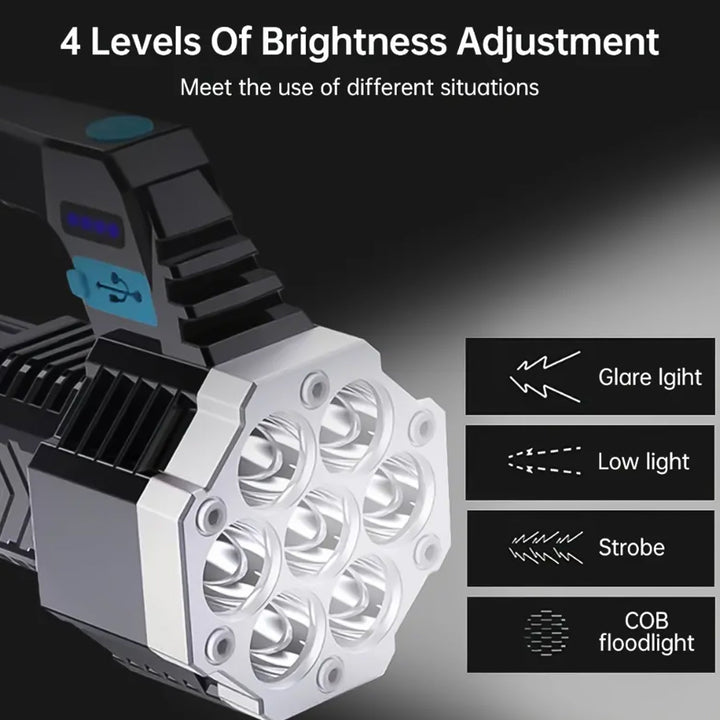 Portable Flashlight  Torch  Cob 7led Hand Light Usb Rechargeable Light With Side Light (1 Pc) - Trendex