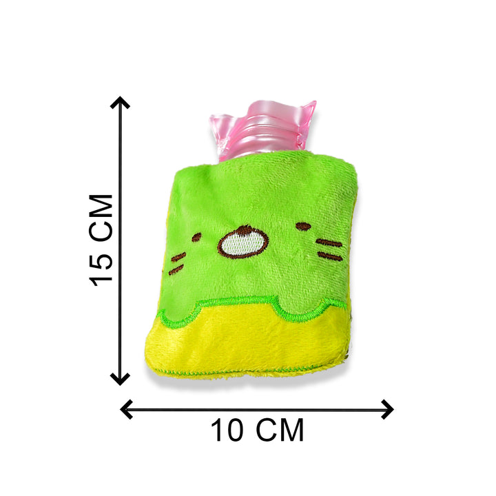 6514 Green Kitty Small Hot Water Bag With Cover For Pain Relief Neck Shoulder Pain And Hand Feet Warmer Menstrual Cramps. - Trendex