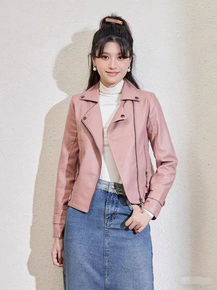 Women's Pu Motorcycle Leather Short Korean Slim Fit Plus Size - Trendex