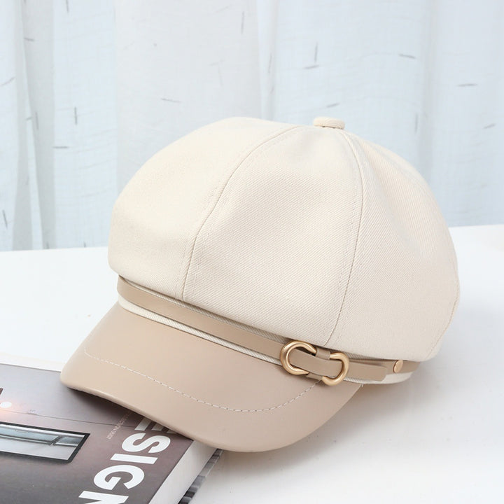 Casual Face-showing Small Peak Cap Octagonal Cap Leather Brim Hat With Buckle - Trendex