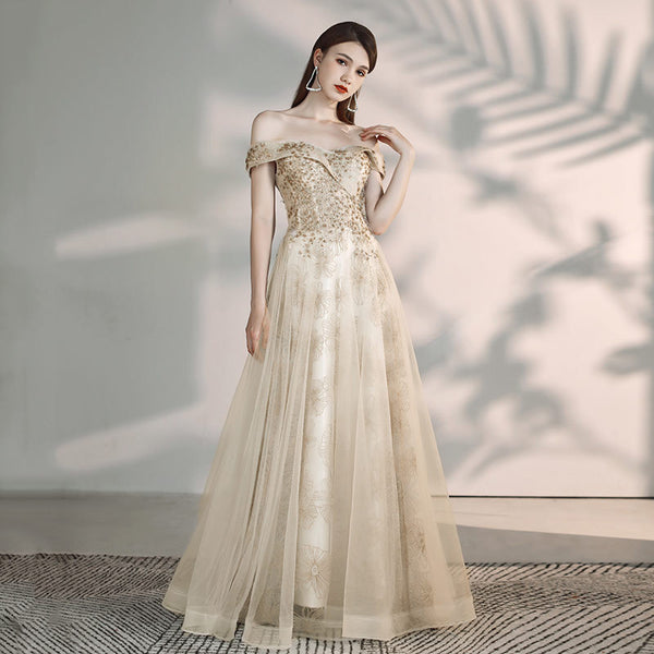 Banquet Fashion Temperament A Shoulder Flamboyant Dress - Trendex