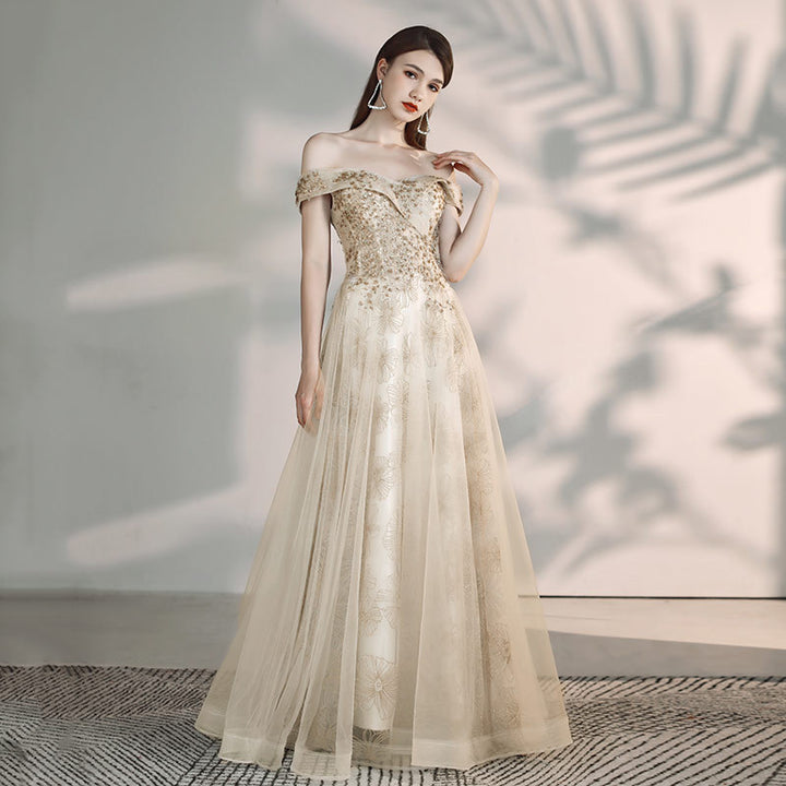 Banquet Fashion Temperament A Shoulder Flamboyant Dress - Trendex