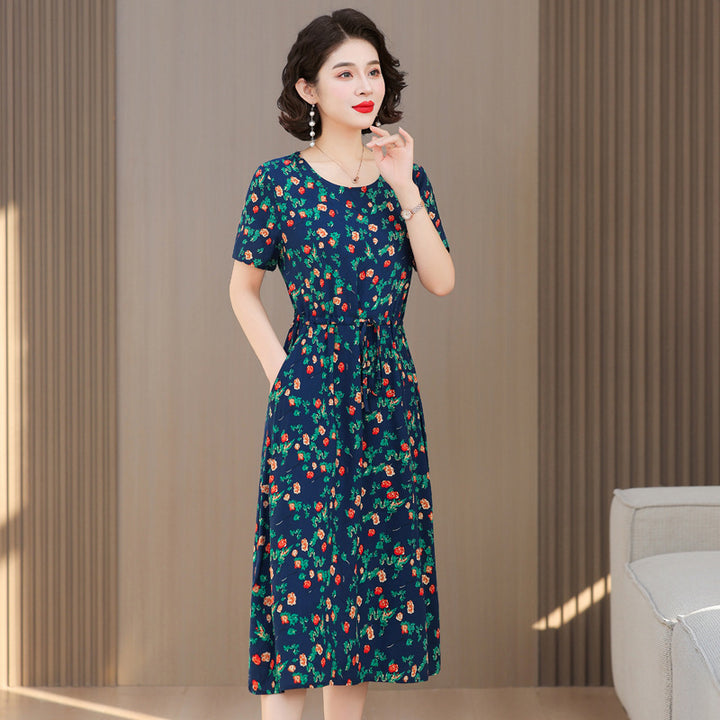 Fashion Cotton Silk Elegant Floral Small Slim Dress - Trendex