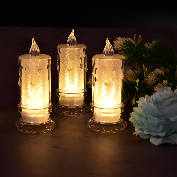 6559 Big Size Flameless Melted Design Candles For Decoration (Set Of 12pc) - Trendex