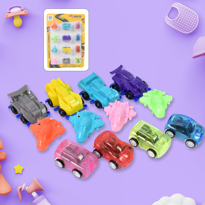 Mini Pull Back Car  Aeroplane Plastic Pull Back Car Cartoon Toys (12 Pcs Set) - Trendex