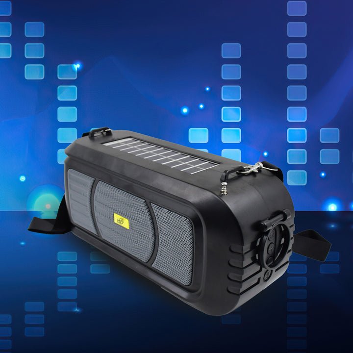 Wireless Bluetooth Speaker 5w High Bass With Wireless Mic  Microphone Led Torch Solar Charging Support Usb  Adjustable Strap (1 Set) - Trendex