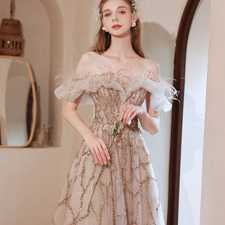 Off-shoulder Annual Conference Host Engagement Dress - Trendex
