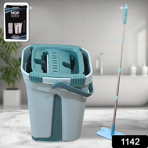1142 Scratch Cleaning Mop With 2 In 1 Self Clean Wash Dry Hands Free Flat Mop - Trendex