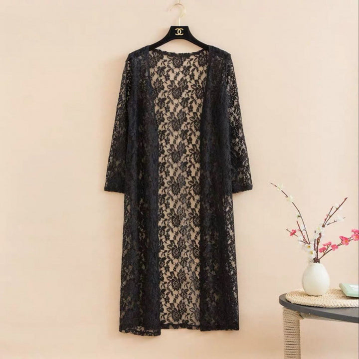 Lace Trench Coat Long Sleeve Shawl Mid-length Plus Size - Trendex